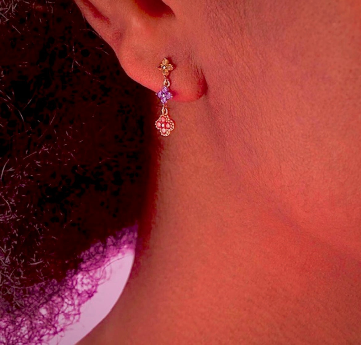 Multi-Coloured 4 Leaf Clover Flower Earrings