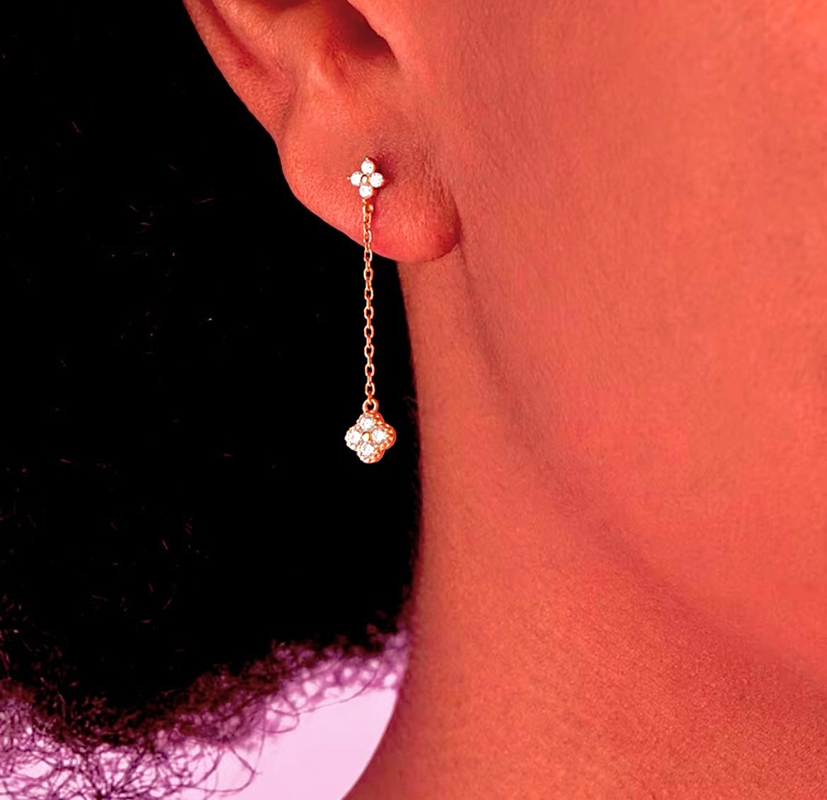 Long Multi-Coloured 4 Leaf Clover Flower Earrings