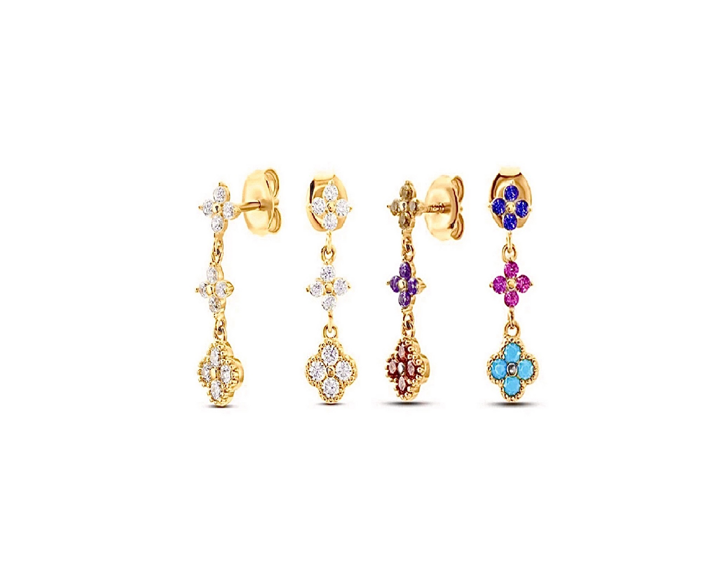 Multi-Coloured 4 Leaf Clover Flower Earrings