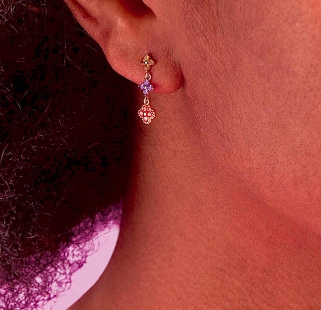 Multi-Coloured 4 Leaf Clover Flower Earrings