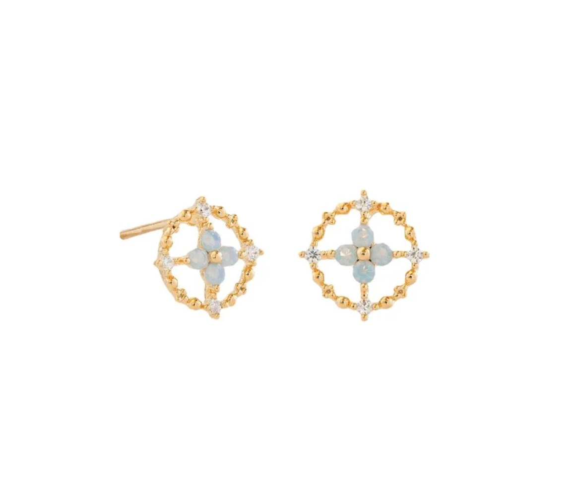 Blue 4 Leaf Clover Flower Earrings