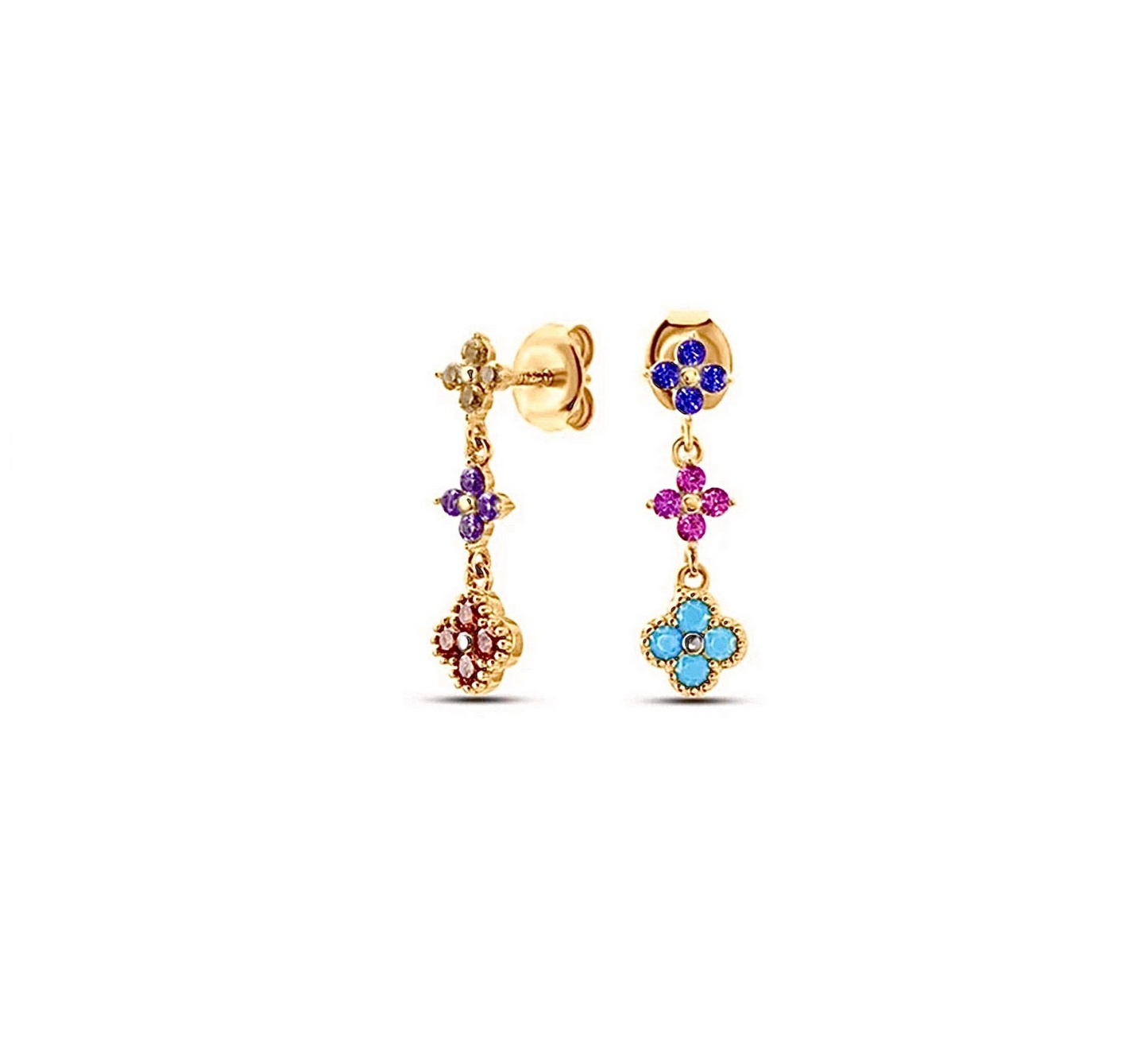 Multi-Coloured 4 Leaf Clover Flower Earrings