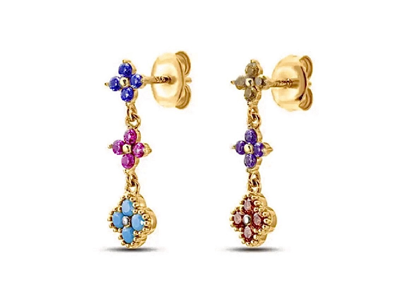 Multi-Coloured 4 Leaf Clover Flower Earrings