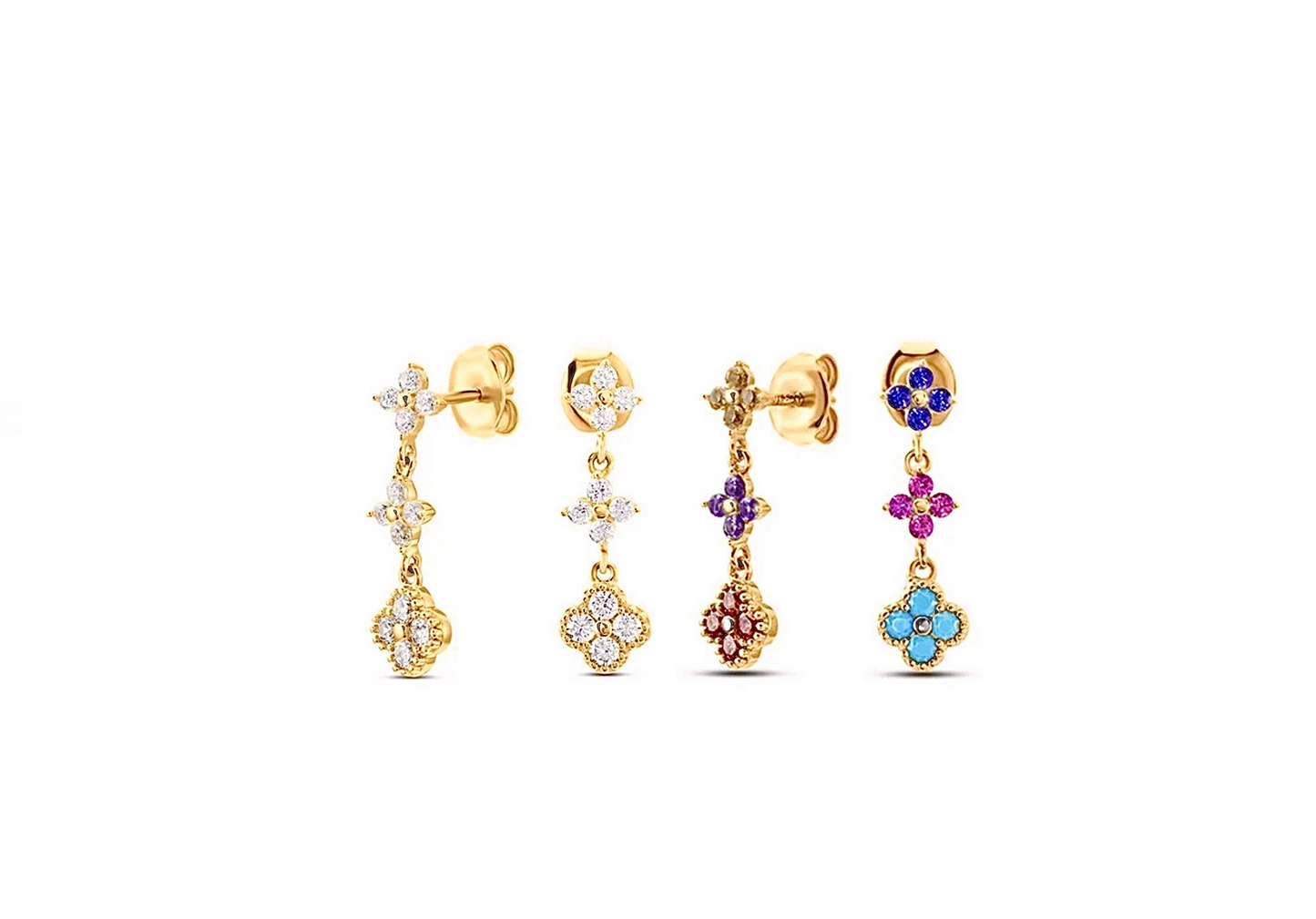Multi-Coloured 4 Leaf Clover Flower Earrings
