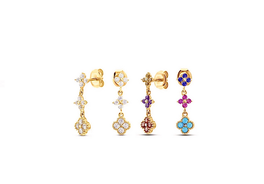 Multi-Coloured 4 Leaf Clover Flower Earrings