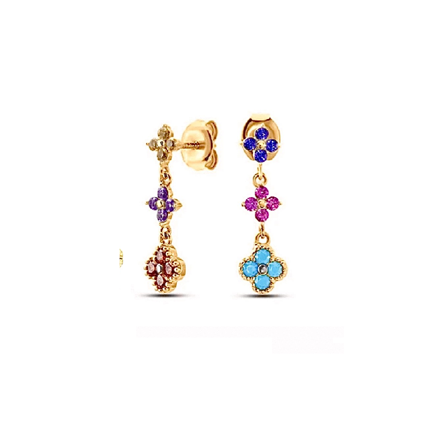 Multi-Coloured 4 Leaf Clover Flower Earrings