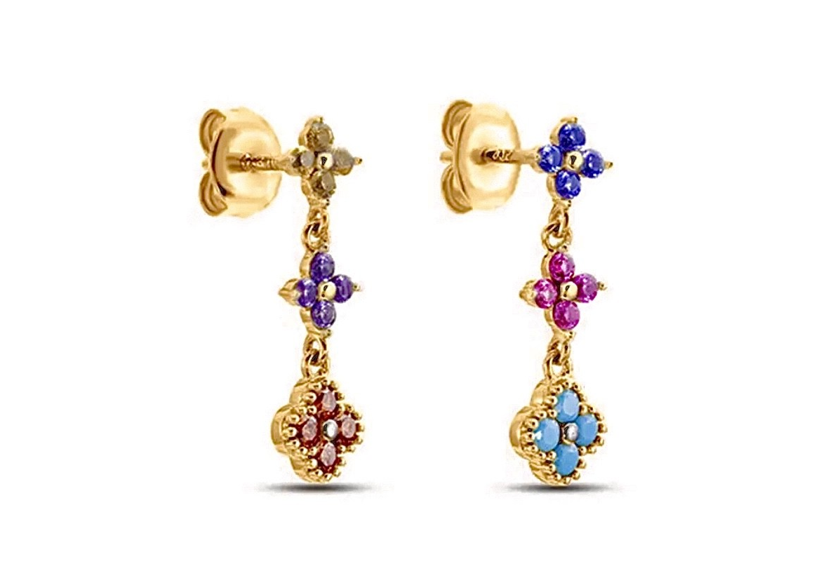 Multi-Coloured 4 Leaf Clover Flower Earrings