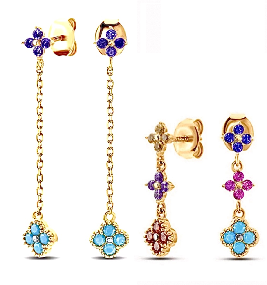 Multi-Coloured 4 Leaf Clover Flower Earrings