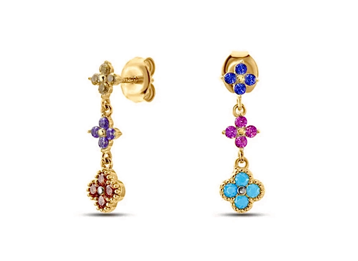 Multi-Coloured 4 Leaf Clover Flower Earrings