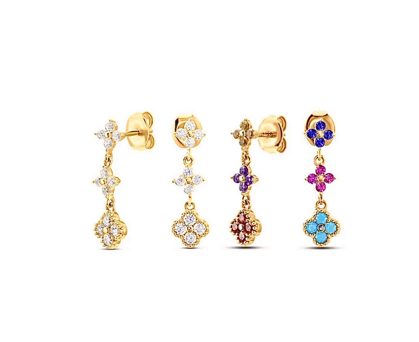 Multi-Coloured 4 Leaf Clover Flower Earrings