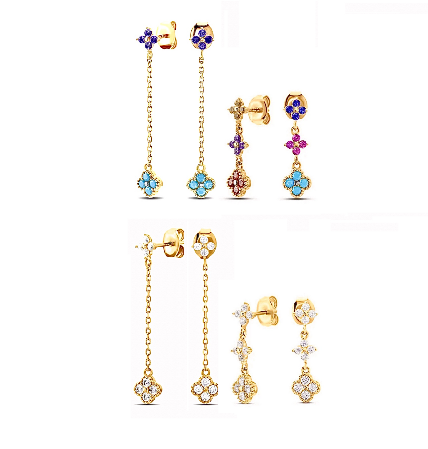 Multi-Coloured 4 Leaf Clover Flower Earrings
