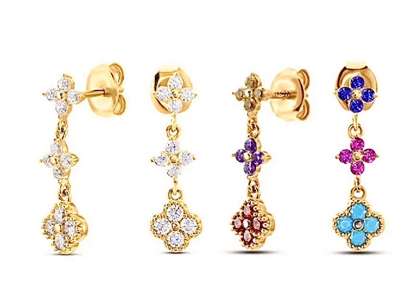 Multi-Coloured 4 Leaf Clover Flower Earrings