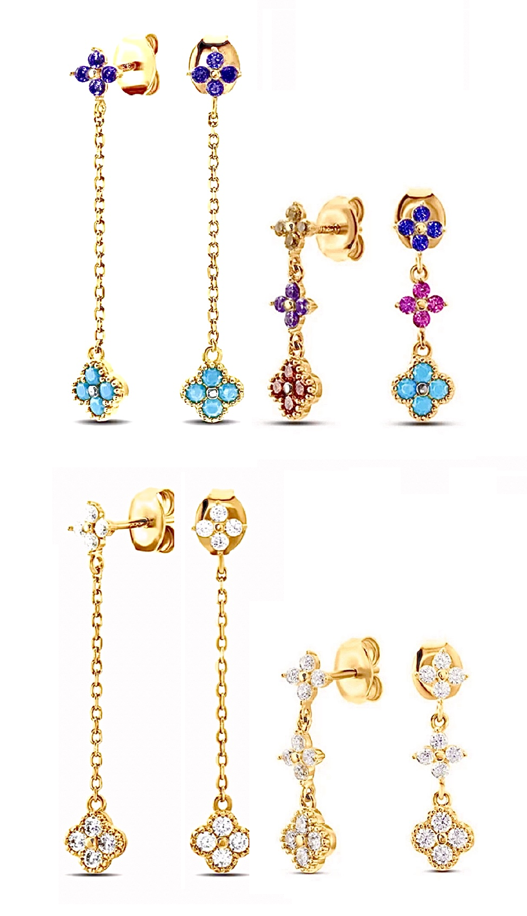 Multi-Coloured 4 Leaf Clover Flower Earrings