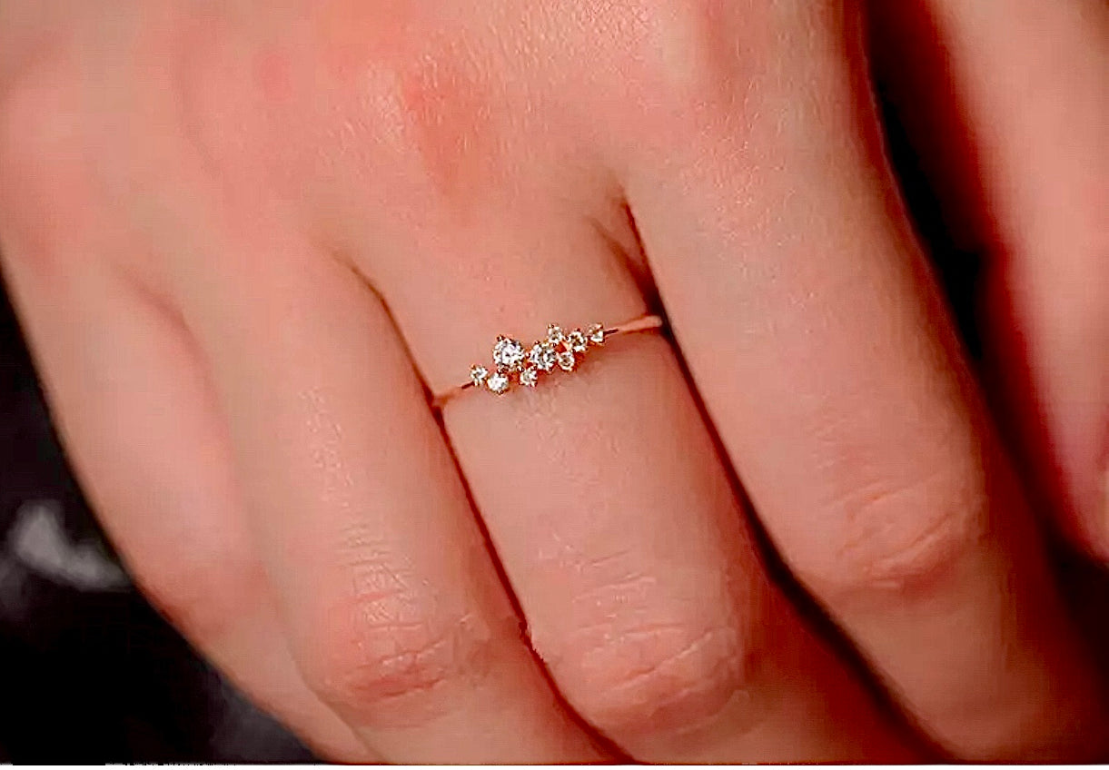 Multiple Clusters Ring 14K Gold, 925 Sterling Silver