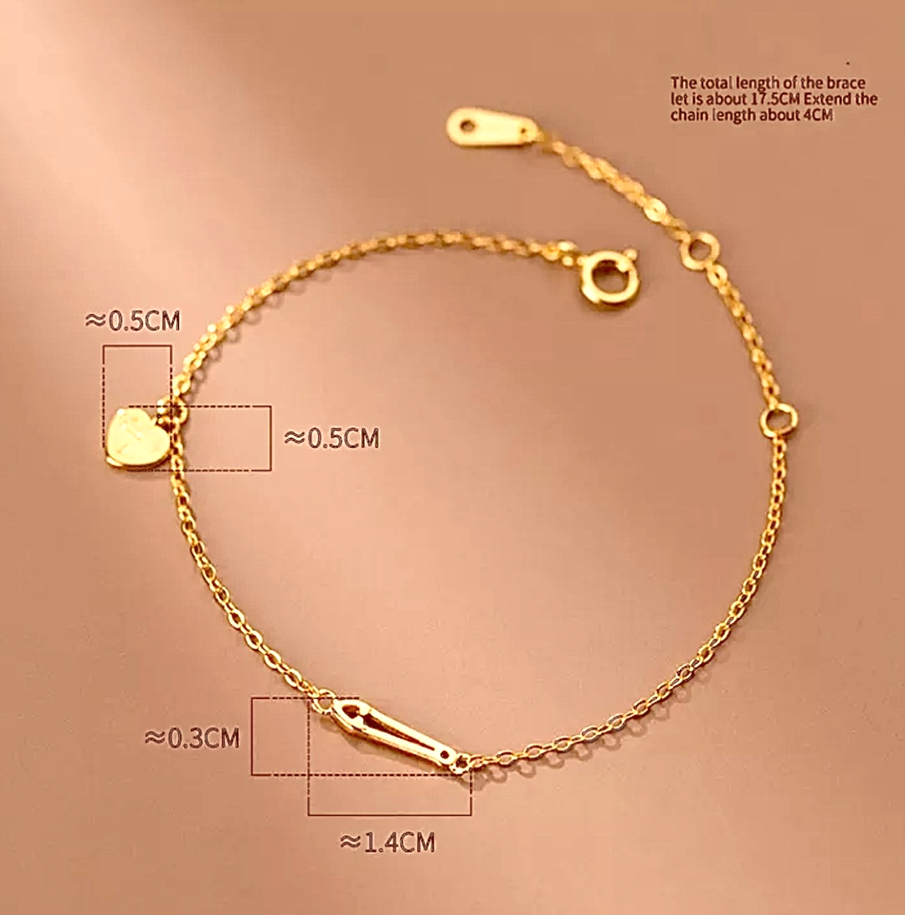 Elegant Dainty Love You & I Heart Bracelet 14K Gold, 925 Sterling Silver