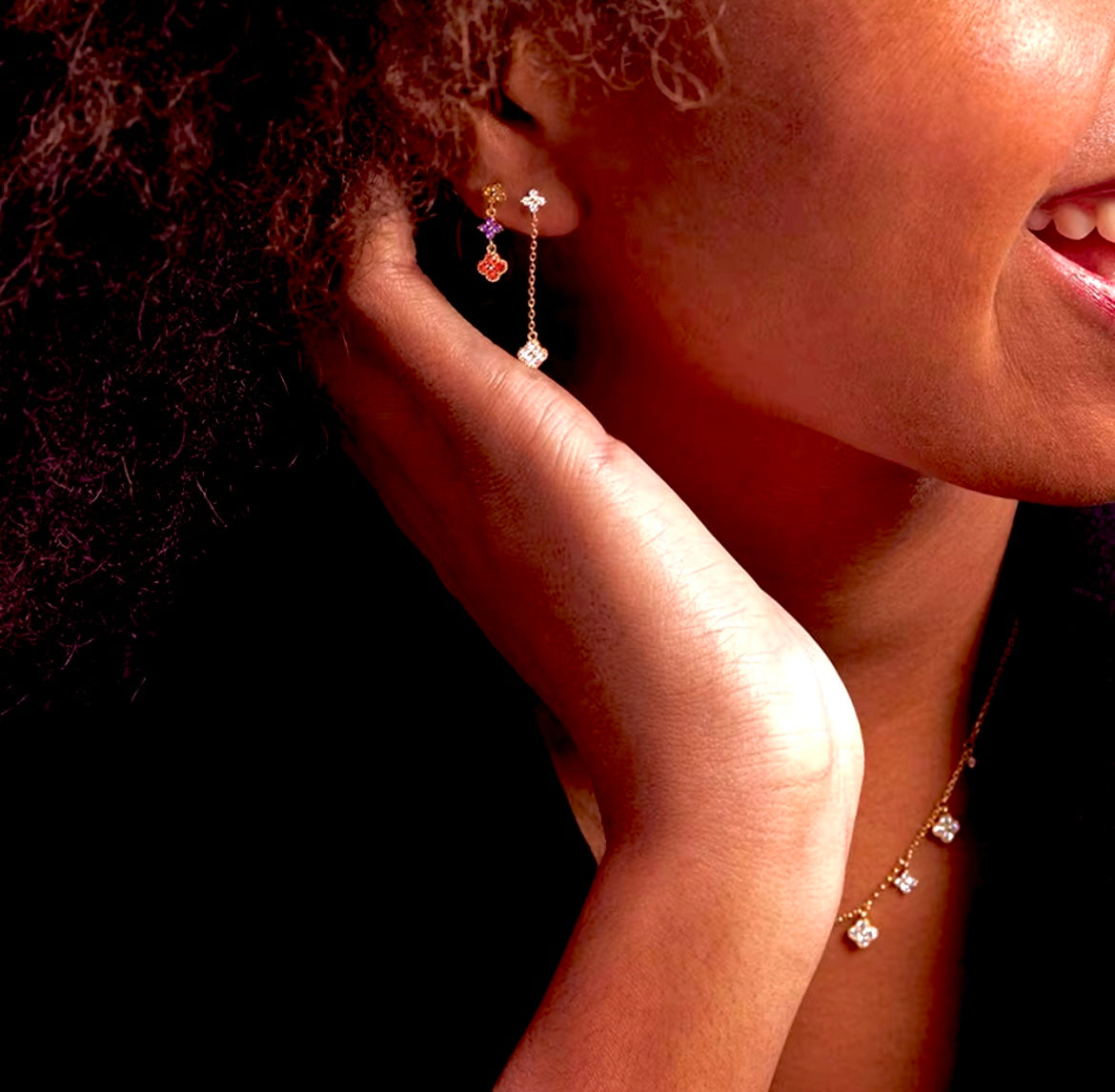 Long Multi-Coloured 4 Leaf Clover Flower Earrings