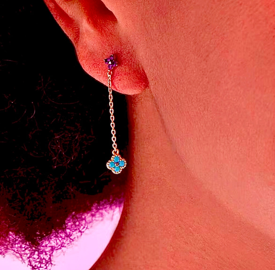 Long Multi-Coloured 4 Leaf Clover Flower Earrings