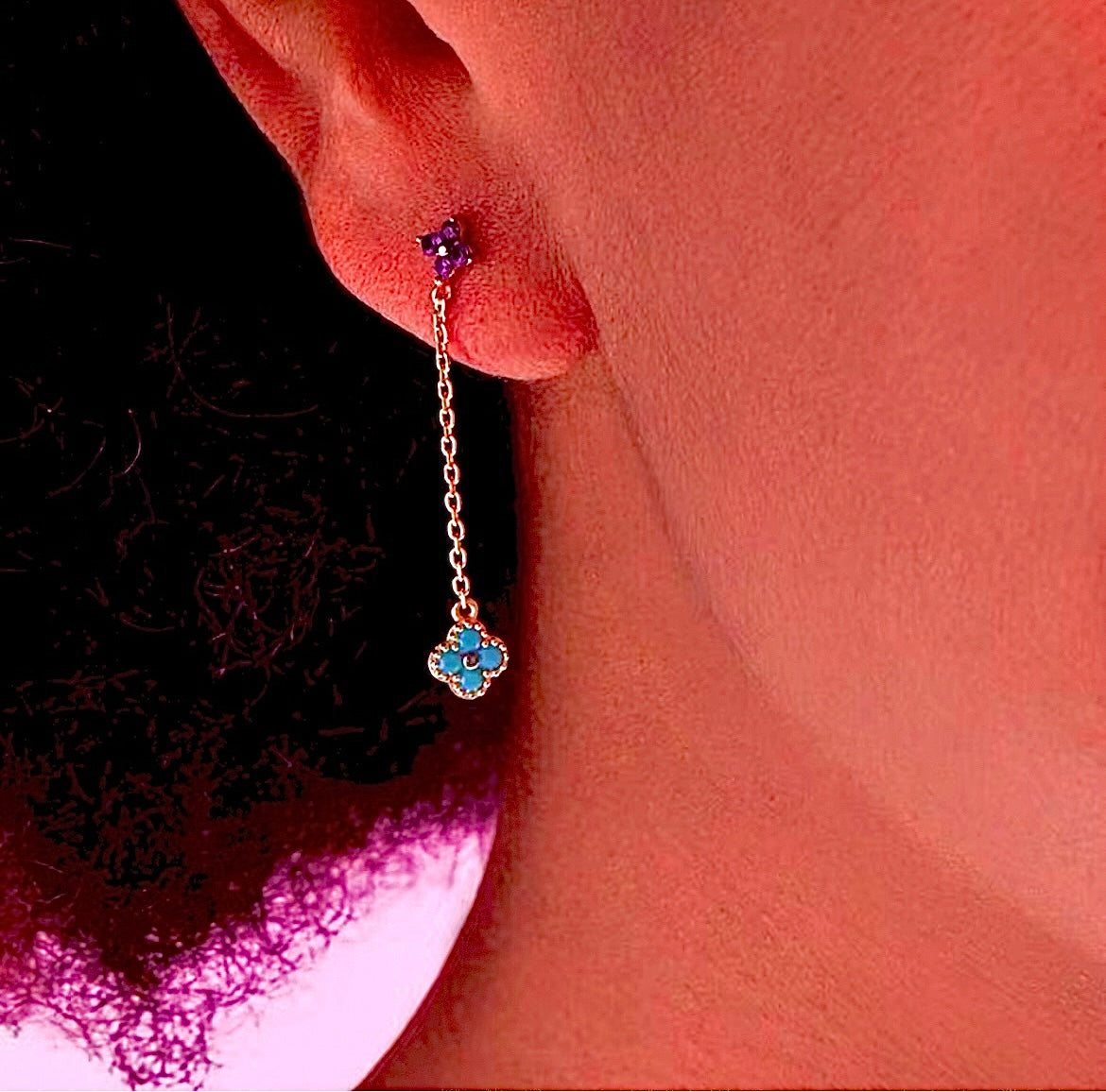 Long Multi-Coloured 4 Leaf Clover Flower Earrings