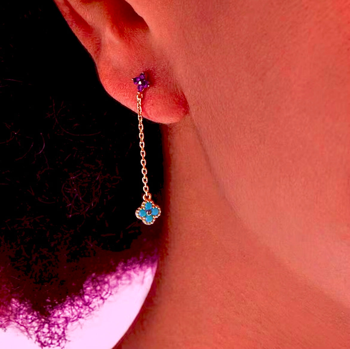 Long Multi-Coloured 4 Leaf Clover Flower Earrings