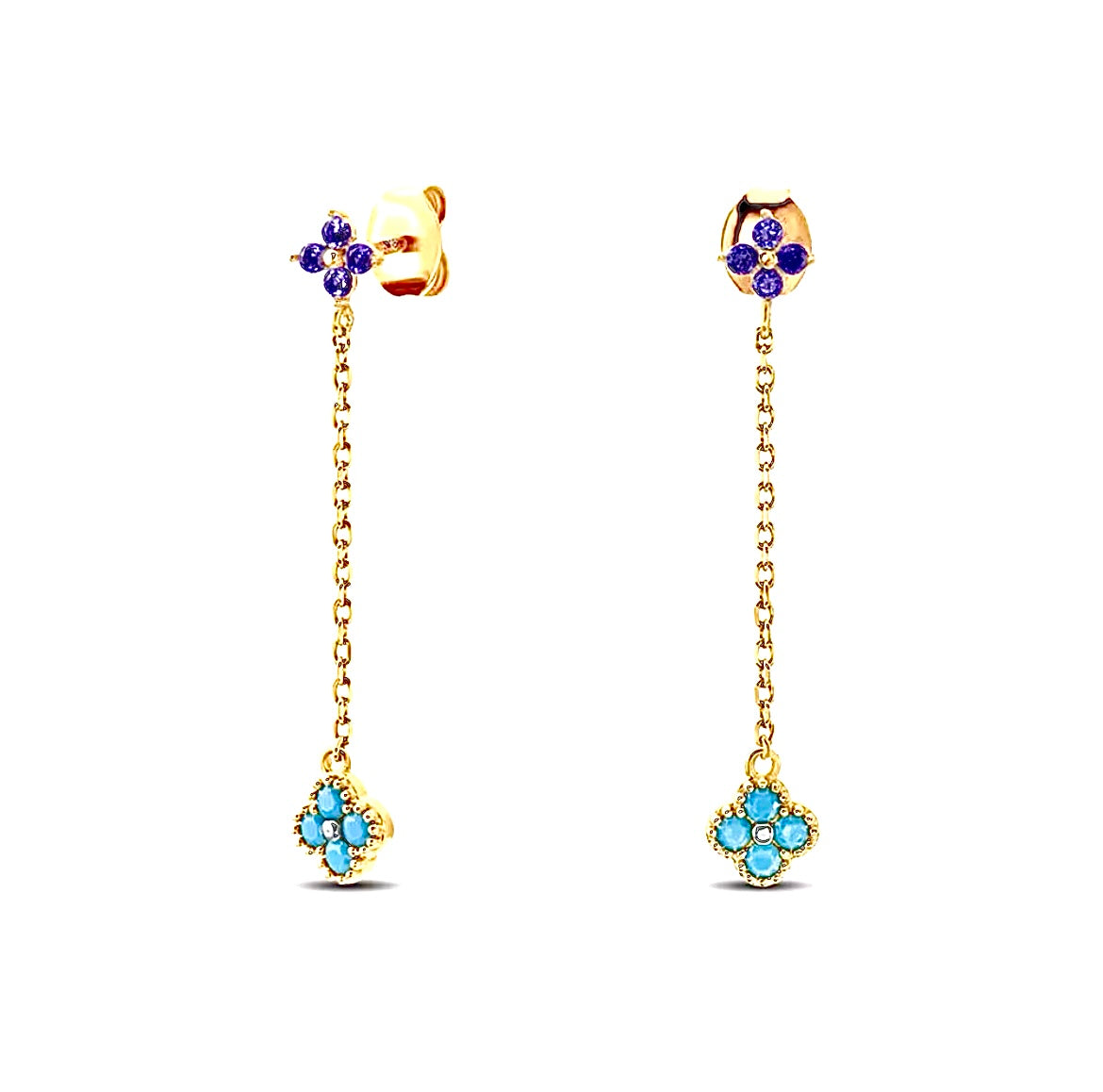 Long Multi-Coloured 4 Leaf Clover Flower Earrings