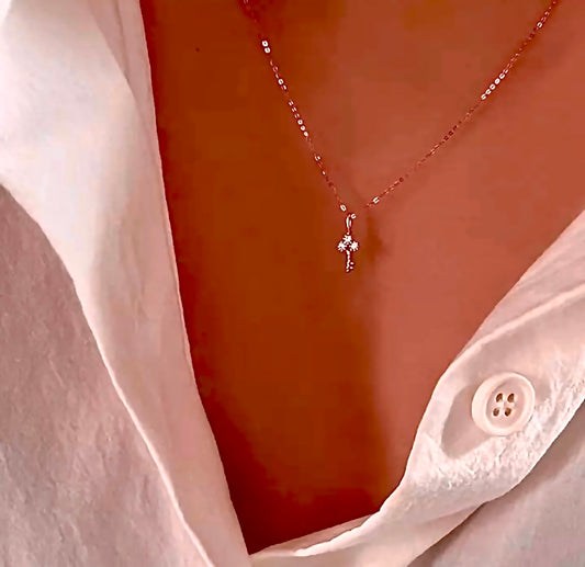 Delicate Clavicle Key Necklace 14K Gold, 925 Sterling Silver