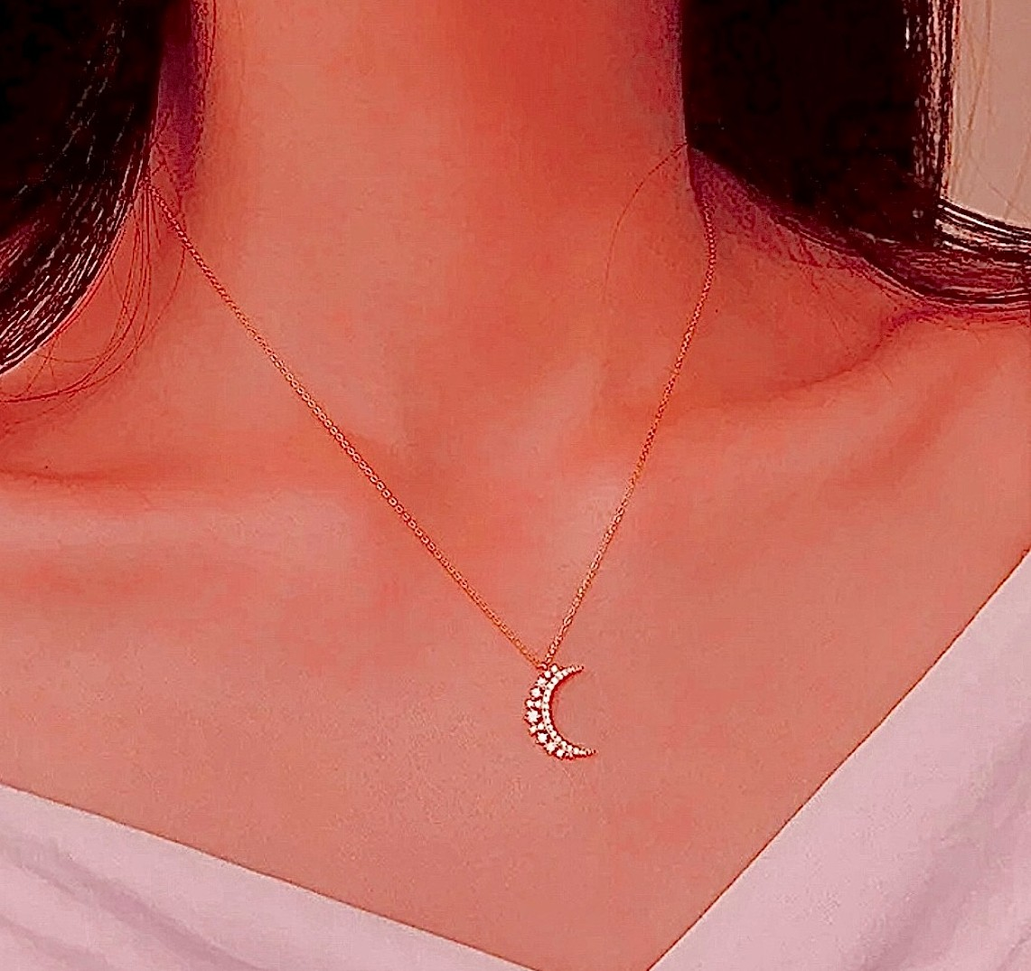 Pave Crystal Moon Pendant Necklace