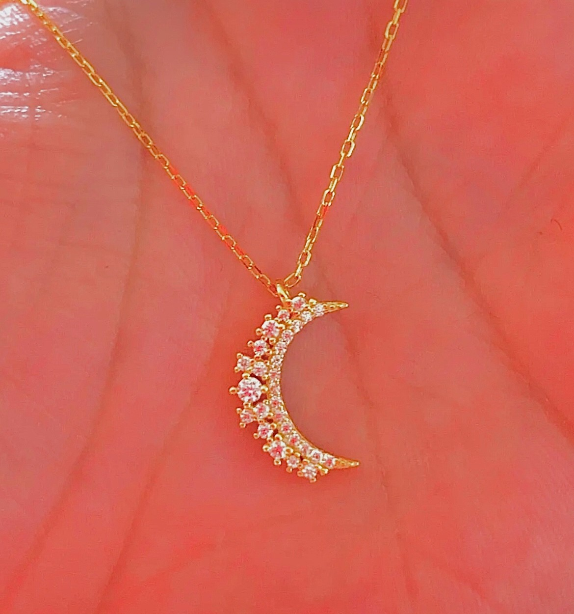 Pave Crystal Moon Pendant Necklace