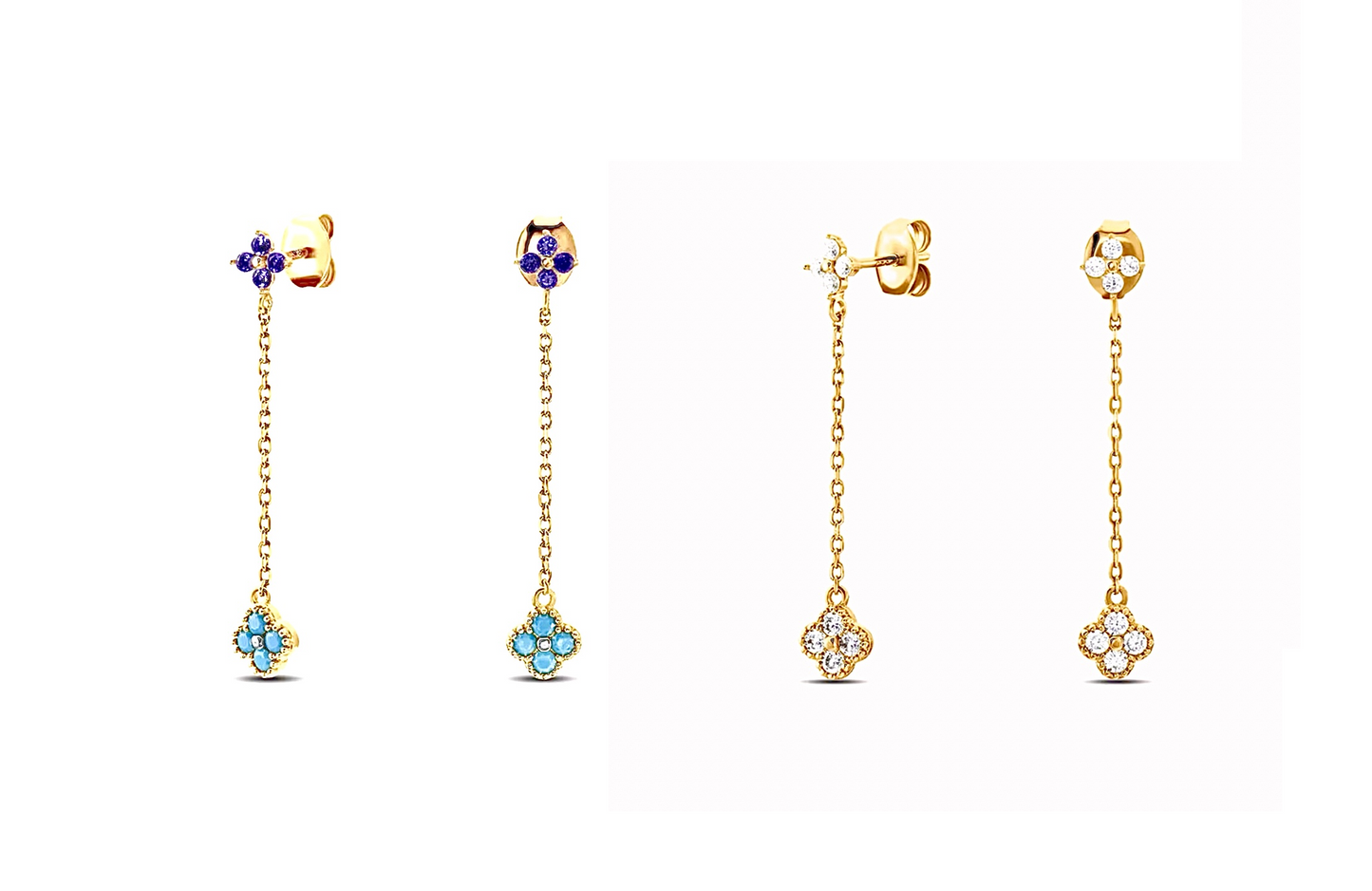 Long Multi-Coloured 4 Leaf Clover Flower Earrings