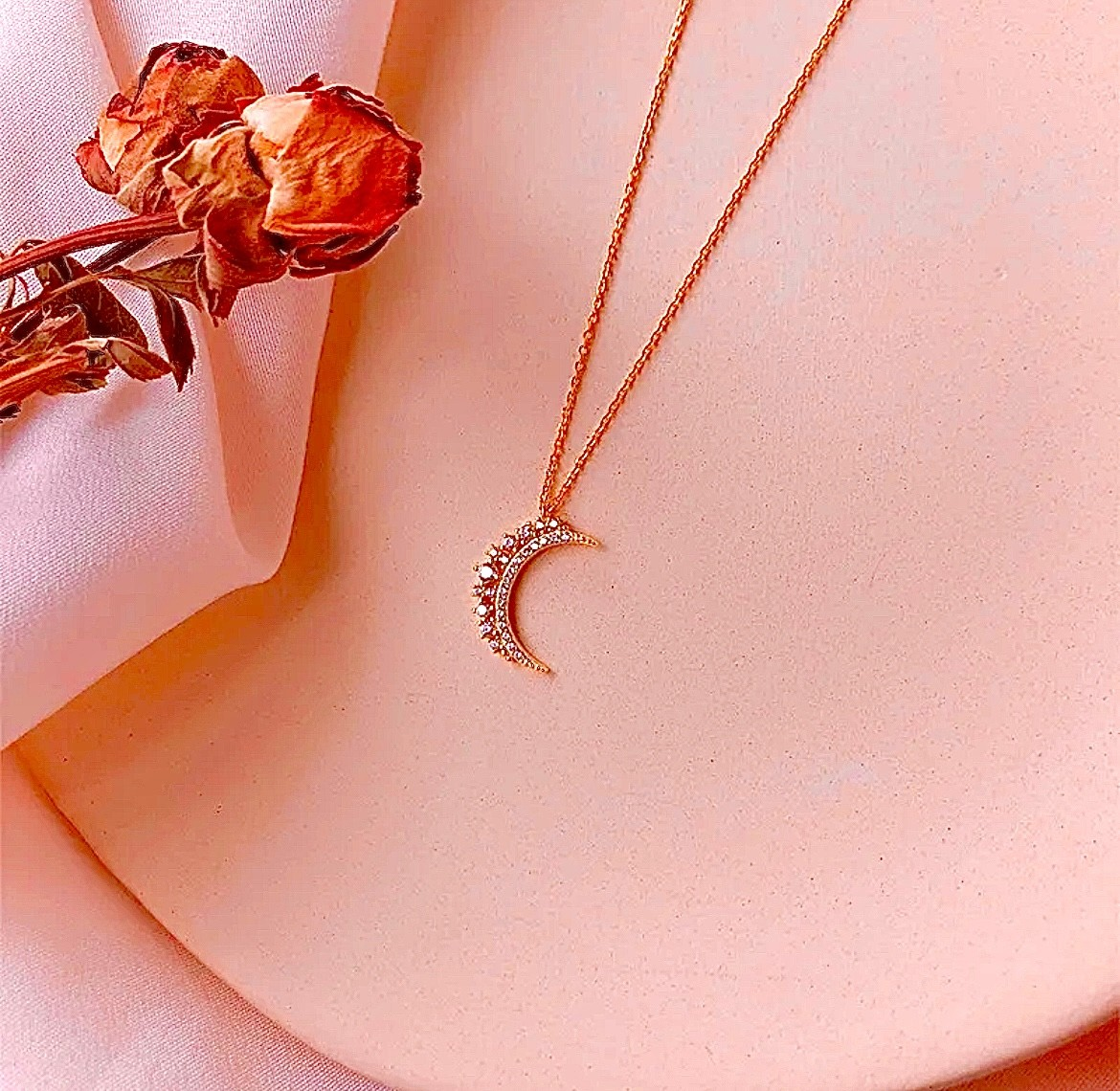 Pave Crystal Moon Pendant Necklace