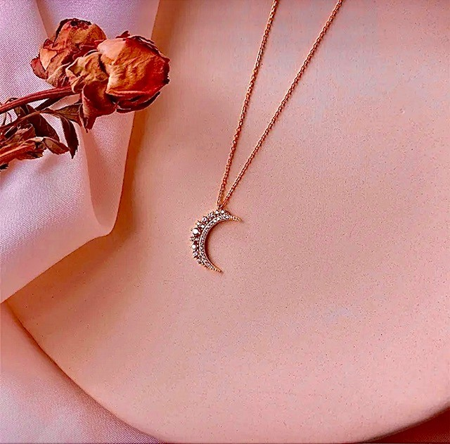 Pave Crystal Moon Pendant Necklace