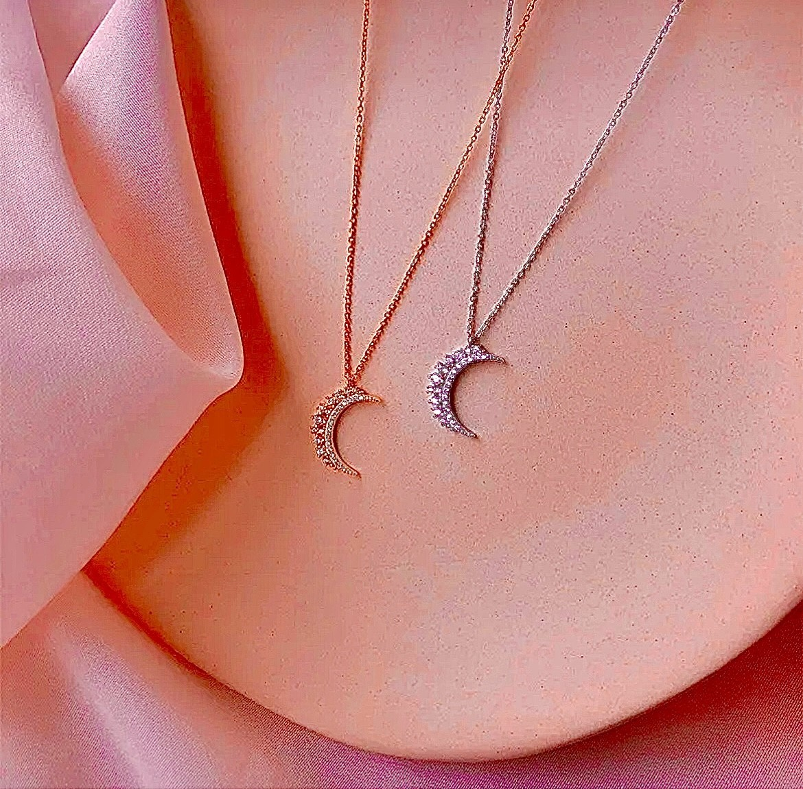 Pave Crystal Moon Pendant Necklace