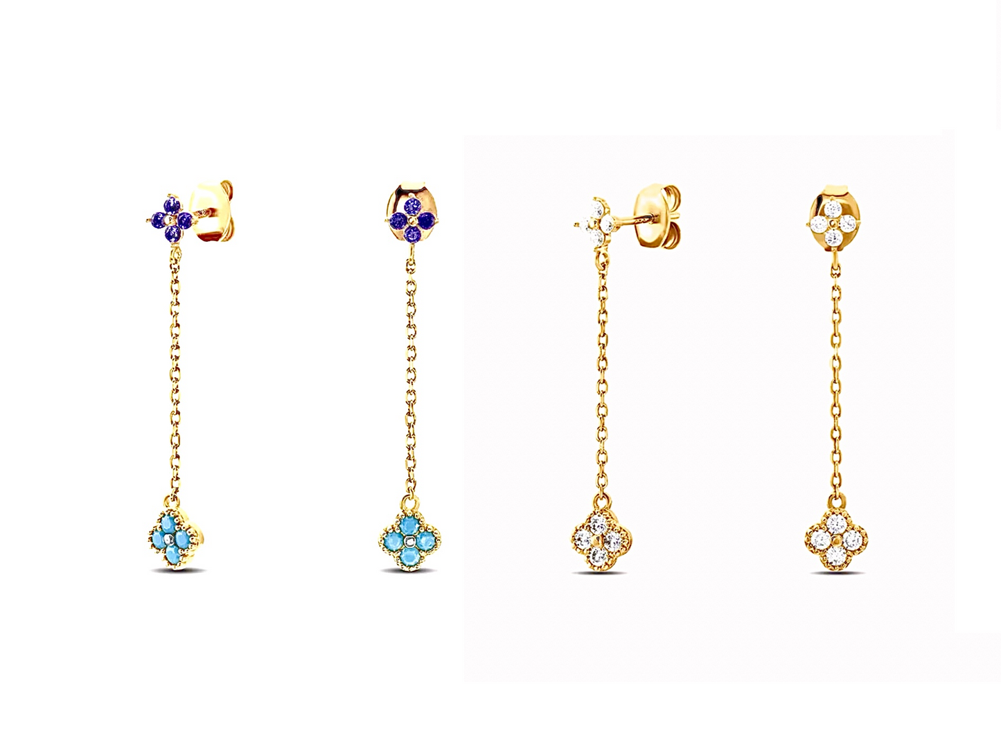 Long Multi-Coloured 4 Leaf Clover Flower Earrings